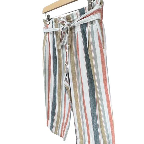 Madewell Huston Pants M Multicolor Stripe Linen Blend Tie Pull On Crop Wide Leg - Picture 3 of 16